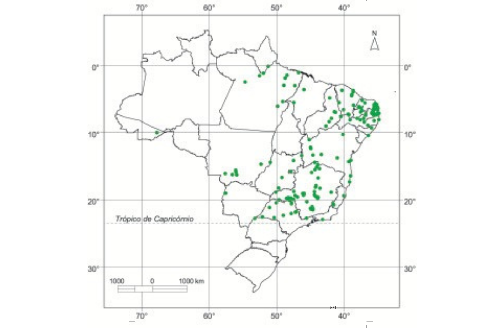 Locais identificados de ocorrência natural de ipê-rosa (Tabebuia impetiginosa), no Brasil.